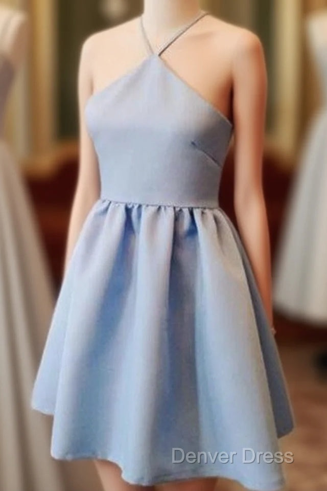 Light Blue Open Back Straps Short Cheap Homecoming Dresses Party Gowns Main image