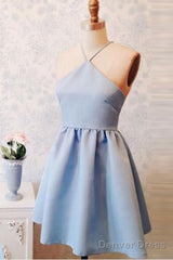 Light Blue Open Back Straps Short Cheap Homecoming Dress Party Gowns
