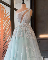 Light Blue Prom Dresses One Shoulder Sequin Lace