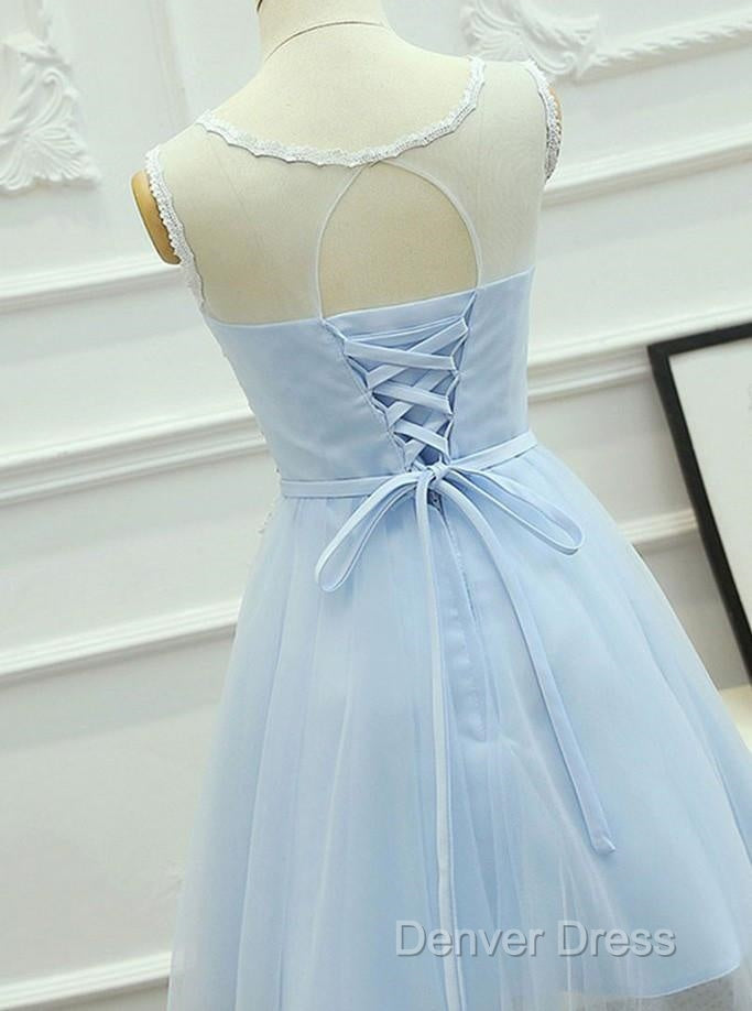 Light Blue Round Neckline Short Pretty Homecoming Dress, Light Blue Wedding Prom Dresses