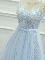 Light Blue Round Neckline Short Pretty Homecoming Dress, Light Blue Wedding Prom Dresses