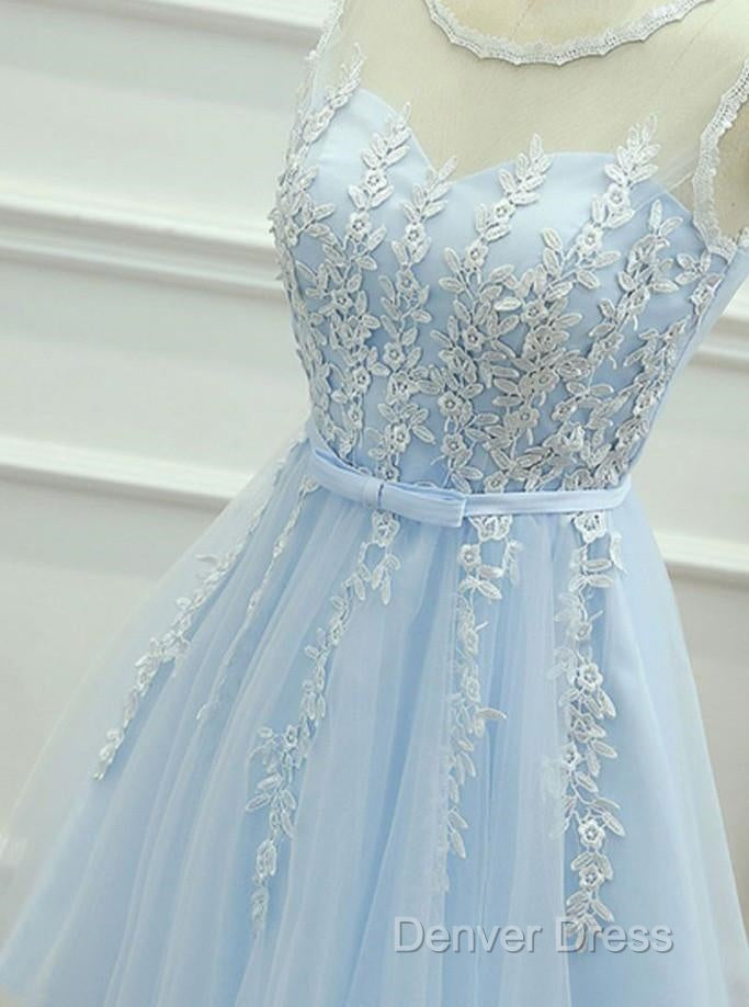 Light Blue Round Neckline Short Pretty Homecoming Dress, Light Blue Wedding Prom Dresses
