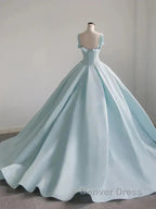 Light Blue Satin Long Ball Gown Quinceanera Dresses Princess Dresses Prom Dresses