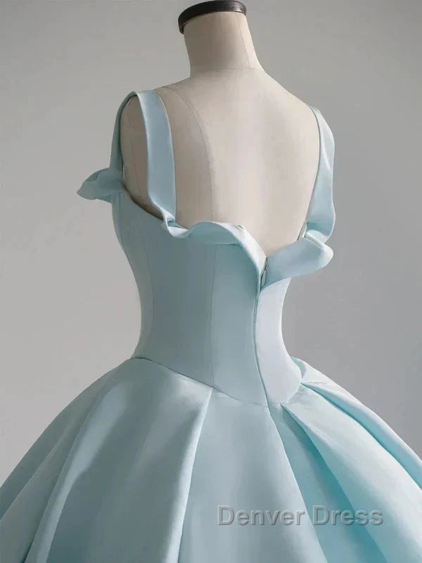 Light Blue Satin Long Ball Gown Quinceanera Dresses Princess Dresses Prom Dresses