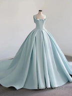 Light Blue Satin Long Ball Gown Quinceanera Dresses Princess Dresses Prom Dresses
