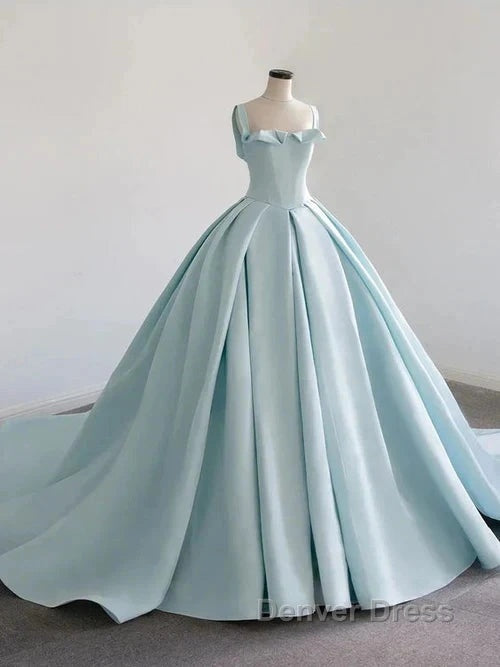 Light Blue Satin Long Ball Gown Quinceanera Dresses Princess Dresses Prom Dresses