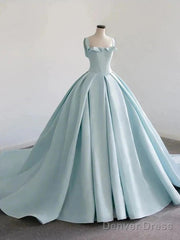 Light Blue Satin Long Ball Gown Quinceanera Dresses Princess Dress Prom Dress