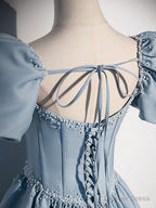 Light Blue Satin Long Prom Dress, Light Blue Prom Sweet 16 Dresses