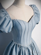 Light Blue Satin Long Prom Dress, Light Blue Prom Sweet 16 Dresses