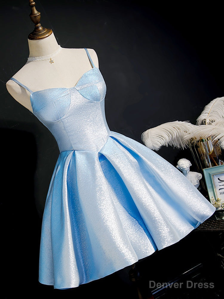 Light Blue Satin Sweetheart Homecoming Dress, Blue Short Prom Dress