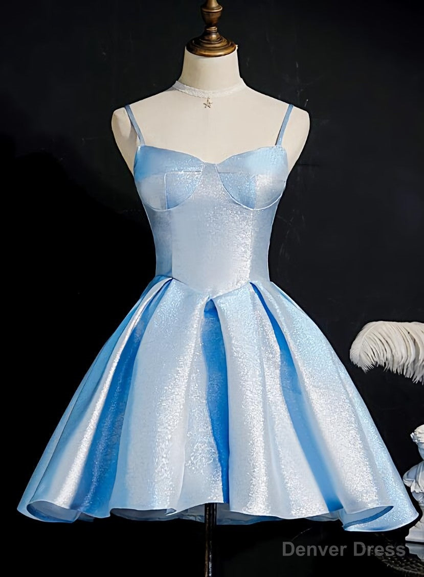 Light Blue Satin Sweetheart Homecoming Dress, Blue Short Prom Dress, Party Dress Secondary image