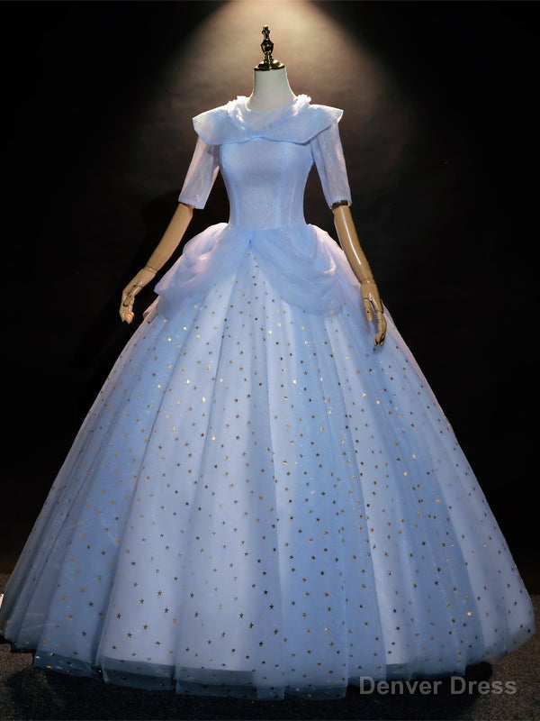 Light Blue Short Sleeve Backless Star Sequins Quinceanera Dress Main image