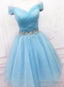 Light Blue Short Tulle Off The Shoulder Blue Prom Homecoming Dresses