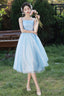 Light Blue Straps Organza Short Prom Dress, Light Blue Homecoming Dresses