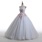 Light Blue Sweethart Flowers Ball Gowns Prom Dress, Blue Sweet 16 Dresses