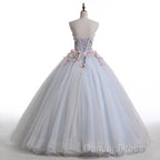 Light Blue Sweethart Flowers Ball Gowns Prom Dress, Blue Sweet 16 Dresses