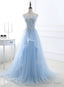 Light Blue Sweetheart Prom Dress, Long Tulle Prom Dresses