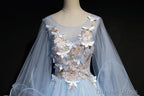 Light Blue Tulle A Line Prom Dress Blue Sweet 16 Gowns with Flowers prom Dresses shops