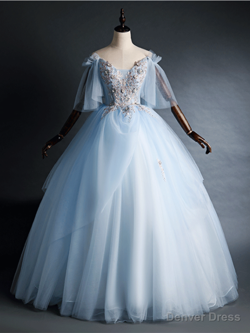 Light Blue Tulle Appliques Off the Shoulder Quinceanera Dress Main image