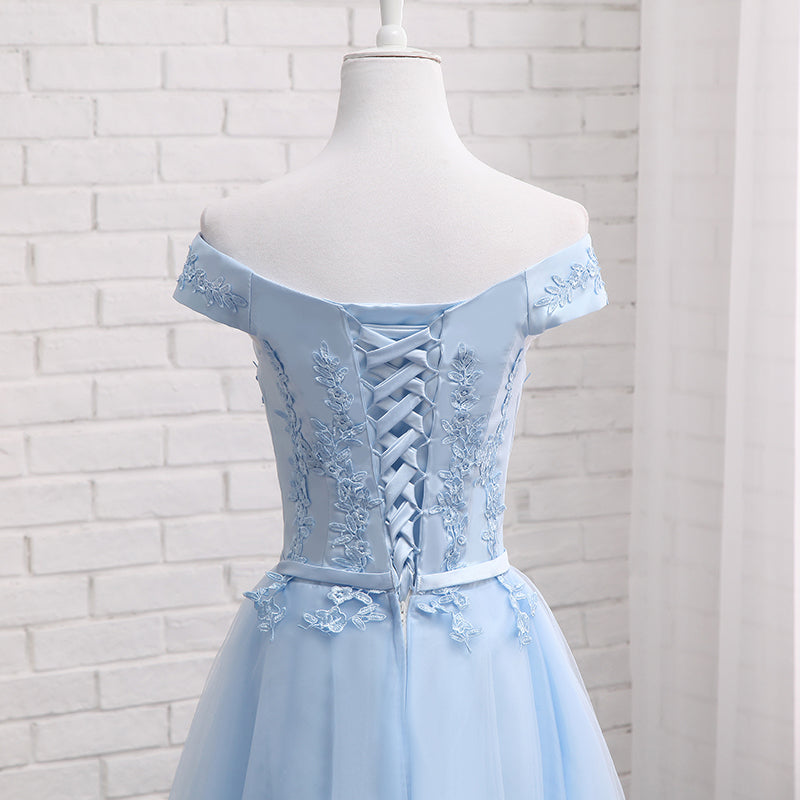 Light Blue Tulle Bridesmaid Dress, Cap Sleeves Short Bridesmaid Dress, Wedding Prom Dresses Secondary image