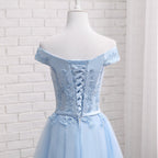 Light Blue Tulle Bridesmaid Dress, Cap Sleeves Short Bridesmaid Dress, Wedding Prom Dresses