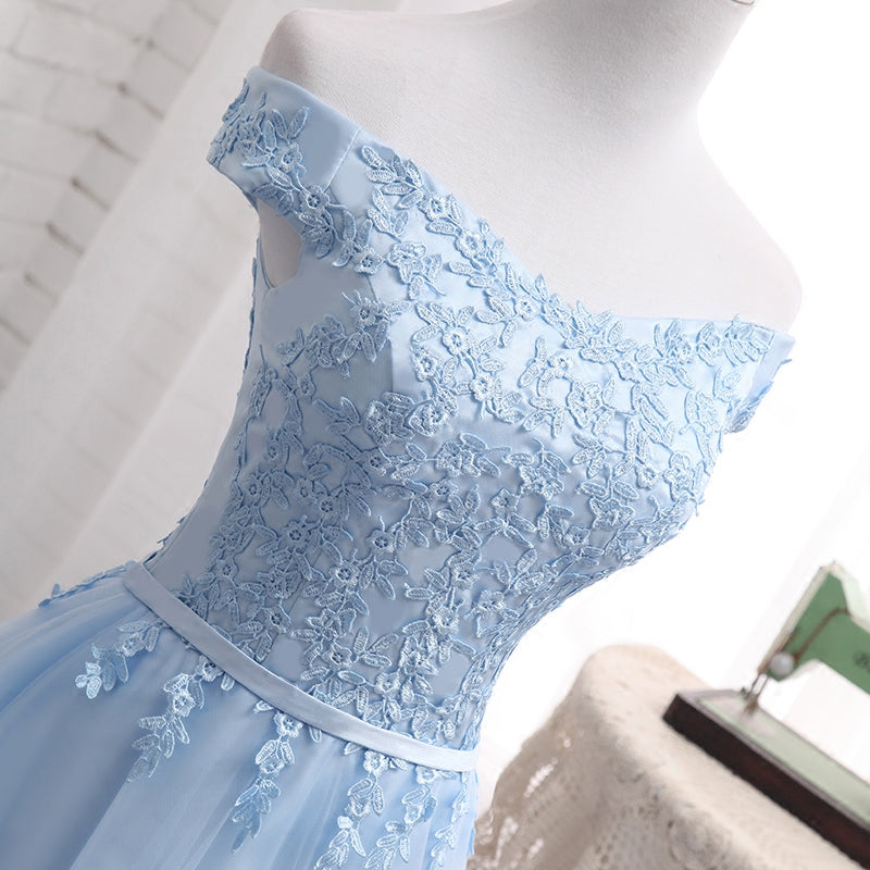 Light Blue Tulle Bridesmaid Dress, Cap Sleeves Short Bridesmaid Dress, Wedding Prom Dresses