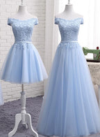 Light Blue Tulle Bridesmaid Dress, Cap Sleeves Short Bridesmaid Dress, Wedding Prom Dresses