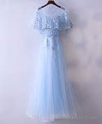 Light Blue Tulle Lace Long Prom Dress, Blue Lace Graduation Dresses