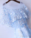 Light Blue Tulle Lace Long Prom Dress, Blue Lace Graduation Dresses
