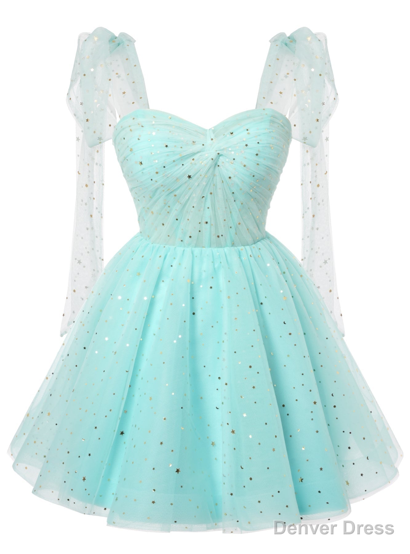 Light Blue Tulle Sequins Straps Homecoming Dresses Main image