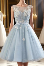 Light blue tulle short prom Dress, blue homecoming Dresses