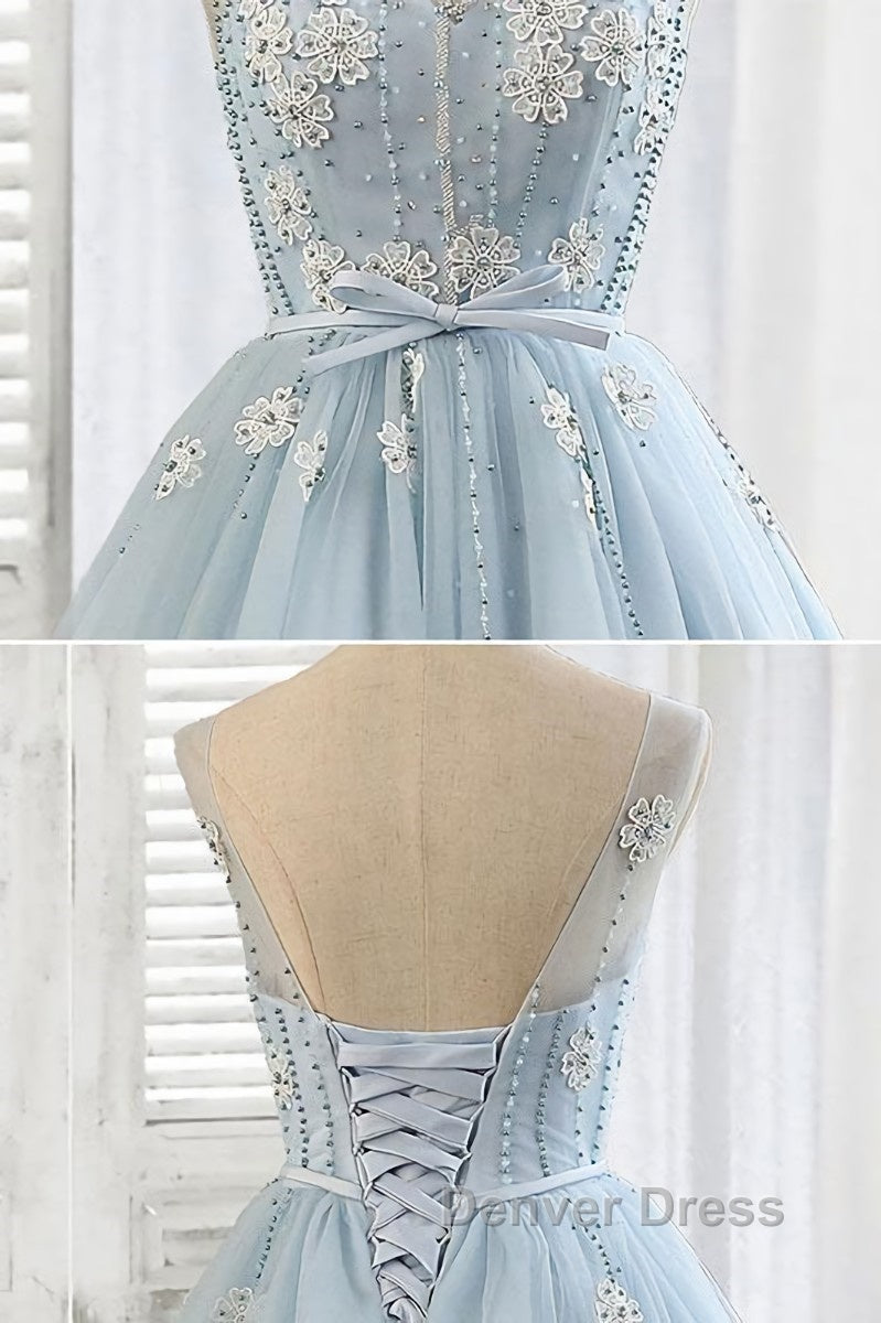 Light blue tulle short prom Dress, blue homecoming Dresses