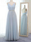 Light Blue Tulle Spaghetti Straps Backless Pleats Prom Dresses With Beading