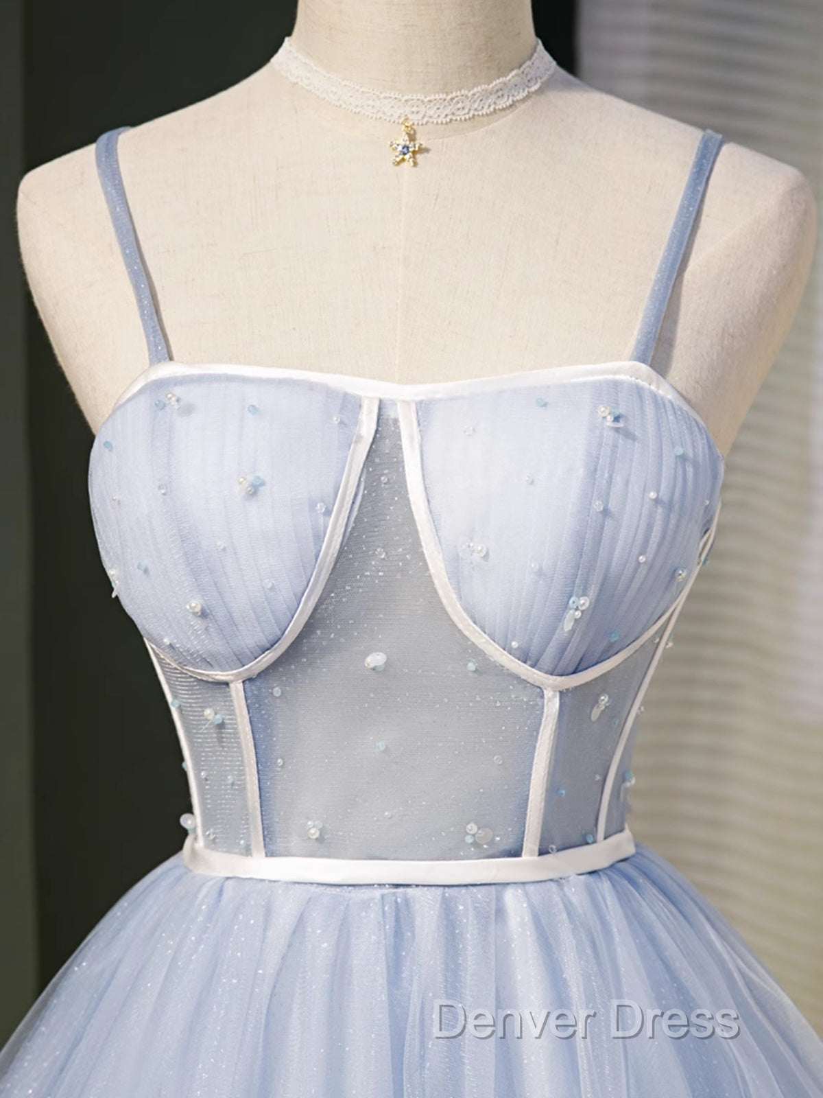 Light Blue Tulle Sweetheart Straps Prom Dress, Light Blue Homecoming Dresses