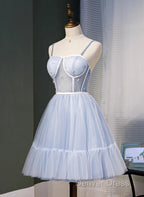 Light Blue Tulle Sweetheart Straps Prom Dress, Light Blue Homecoming Dresses