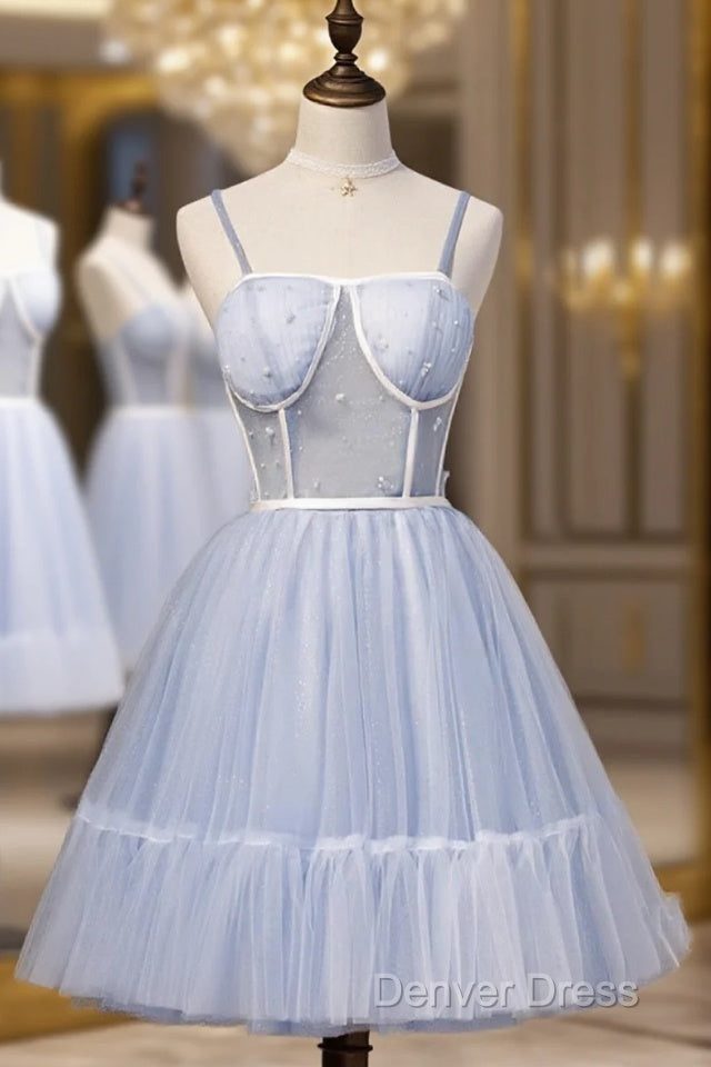 Light Blue Tulle Sweetheart Straps Prom Dress, Light Blue Homecoming Dresses Main image