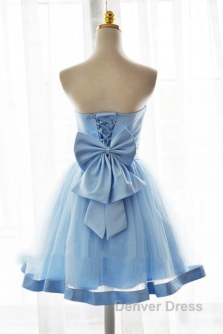 Light Blue Tulle Sweetheart With Bow Cute Prom Dress, Blue Short Homecoming Dresses Secondary image