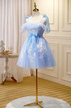 Light Blue Tulle with Lace Knee Length Prom Dress, Blue Homecoming Dresses