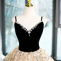 Light Champagne Beaded V-Neckline Party Dress, Cute Straps Long Prom Dress