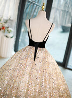 Light Champagne Beaded V-Neckline Party Dresses, Cute Straps Long Prom Dresses
