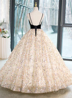 Light Champagne Beaded V-Neckline Party Dresses, Cute Straps Long Prom Dresses