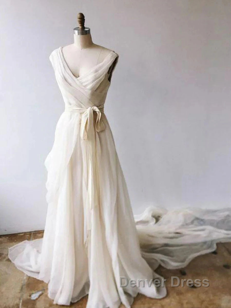 Light Champagne Chiffon Long Wedding Dresses Secondary image