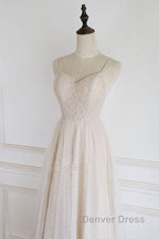 Light Champagne Lace Straps Sweetheart Party Dresses Formal Dresses, Tea Length Wedding Party Dresses