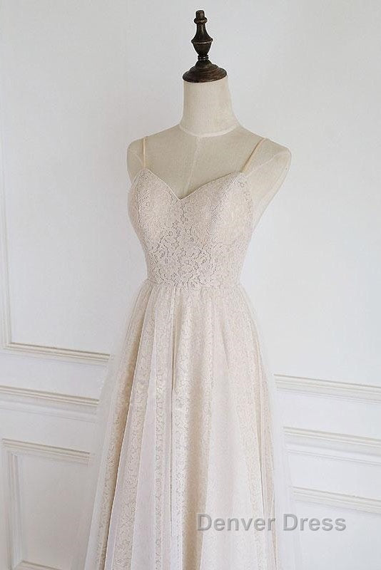 Light Champagne Lace Straps Sweetheart Prom Dress Prom Dress, Tea Length Wedding Prom Dresses