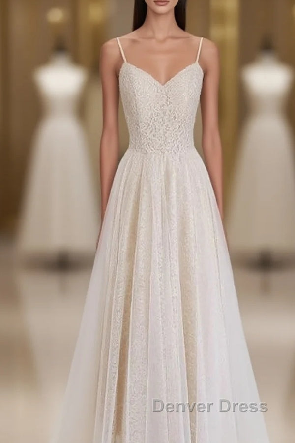 Light Champagne Lace Straps Sweetheart Party Dresses Formal Dresses, Tea Length Wedding Party Dresses Main image