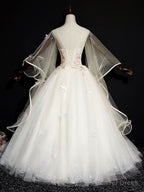 Light Champagne Long Prom Dress, Champagne Tulle Prom Gowns Sweet 16 Dresses