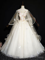 Light Champagne Long Prom Dress, Champagne Tulle Prom Gowns Sweet 16 Dresses