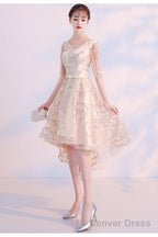 Light Champagne Lovely Lace High Low Homecoming Dress, New Short Prom Dresses