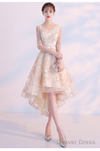 Light Champagne Lovely Lace High Low Homecoming Dress, New Short Prom Dress