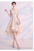 Light Champagne Lovely Lace High Low Homecoming Dress, New Short Prom Dresses